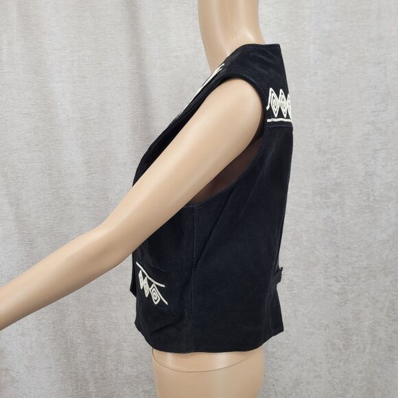 Cripple Creek Vintage Leather Women's Black With White Design Vest Western Boho - Picture 5 of 15